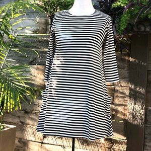 Black and White Striped Flared Dress